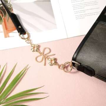 Bag Extender Chains, Purse Strap Extenders Bow Pattern Handbag Extender Chain Replacement Metal Chain Purse Strap Accessories for Handbags Purses (Small Bow)