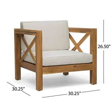Outdoor Acacia Wood Club Chairs with Cushions Set of 2