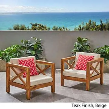 Outdoor Acacia Wood Club Chairs with Cushions Set of 2