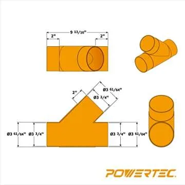 POWERTEC 4 Inch Y Fitting for 4 Inch Dust Collection Hose, 4 Inch Dust Collection Hose Connector Fittings for Dust Collection System, 1 pack (70106)