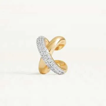 LADYGD Ear Cuff Earrings for Women 14K Gold Plated Cubic Zirconia Sparkling Cross Lines Huggie Ear Cuffs Non Piercing | Clip On Cartilage | Single