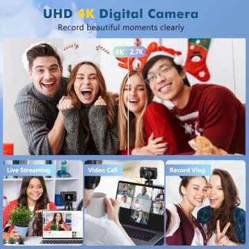 4K Digital Camera for Photography with 32GB Card Autofocus 48MP Vlogging Camera for YouTube with Fla...
