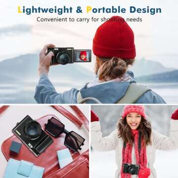 4K Digital Camera for Photography with 32GB Card Autofocus 48MP Vlogging Camera for YouTube with Flash Anti-Shake 16x Zoom 3 180 Flip Screen Compact Travel Camera for Teens Adults