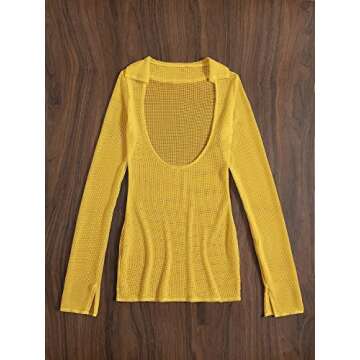 MakeMeChic Crochet Cover Up Dress - Long Sleeve Beachwear