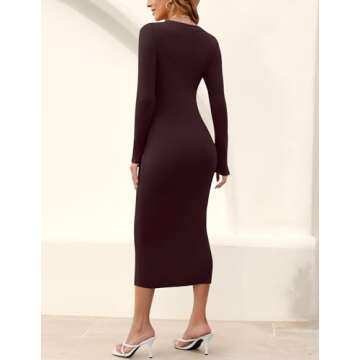 MIROL Women's V-Neck Bodycon Sweater Dress 2024 Fall Long Sleeve Button Down Knit Maxi Dress Elegant Long Dresses Wine