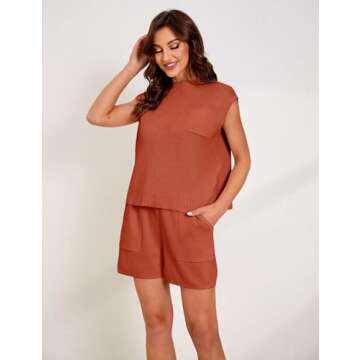 Fiona Jolin Women's Sleeveless Knit Sweater Vest Vintage Cap Sleeve Casual Mock Neck Tank Top with Front Pocket (Rust, S)