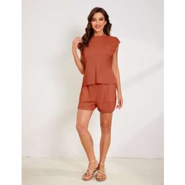 Fiona Jolin Women's Sleeveless Knit Sweater Vest Vintage Cap Sleeve Casual Mock Neck Tank Top with Front Pocket (Rust, S)