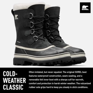 SOREL Women's Waterproof Caribou Boot in Black and Stone