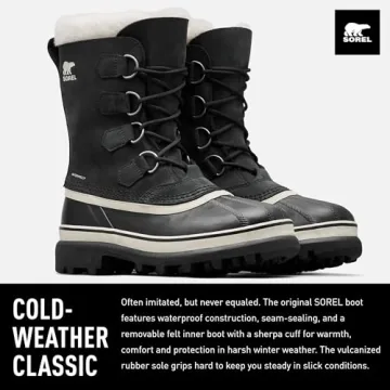 SOREL Women's Waterproof Caribou Boot in Black and Stone