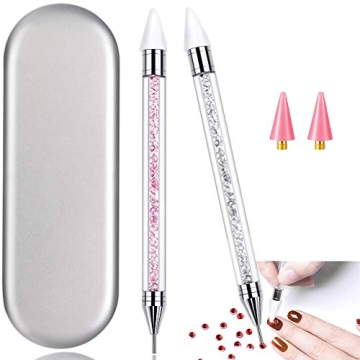 2 Pieces Nail Rhinestone Picker Dual-Ended DIY Nail Art Dotting Tool Wax Pen Acrylic Handle with Ext...