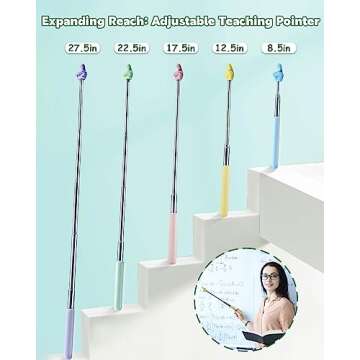 Retractable Teacher Pointer for Classroom Kids Reading, Dumero Extendable Finger Pointer Stick for S...