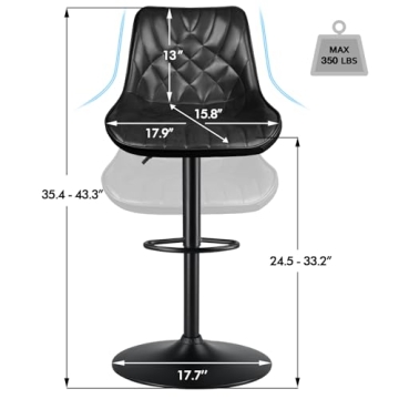 Modern Adjustable Leather Bar Stools with Swivel Feature