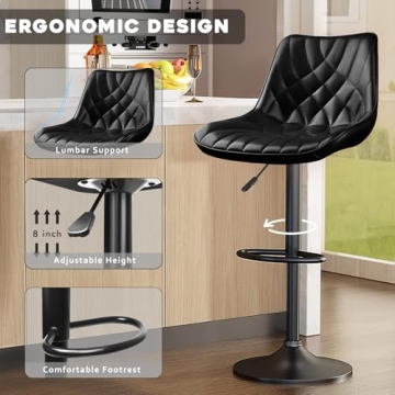 Modern Adjustable Leather Bar Stools with Swivel Feature