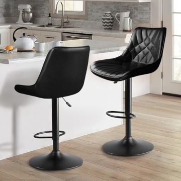 Modern Adjustable Leather Bar Stools with Swivel Feature