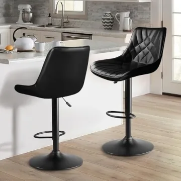Modern Adjustable Leather Bar Stools with Swivel Feature