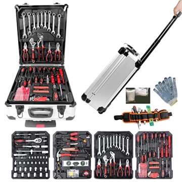 Tool Sets for Men, Tool Box with Tools, Tool Kit with Rolling Tool Box, Complete Tool Box Set,Household Tool Set, Aluminum Trolley Case Tool Set,Tool kit as Gift on Father's Day
