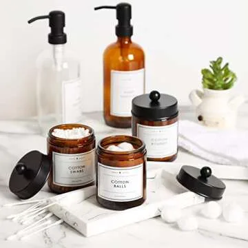 KUSVADO Amber Glass Storage Jars for Bathroom Organization