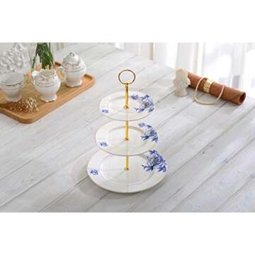 Elegant 3 Tier Cake Stand in Blue Floral Design