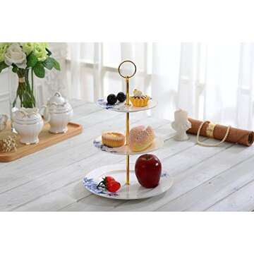 Elegant 3 Tier Cake Stand in Blue Floral Design