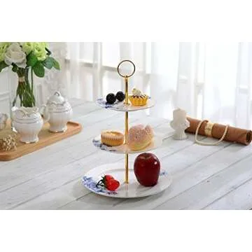 Elegant 3 Tier Cake Stand in Blue Floral Design
