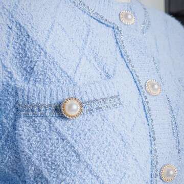 URBAN REVIVO Women's Knit Cardigan Sweaters Casual Long Sleeve Open Front Button Down Cropped Jackets Blue XX-Large