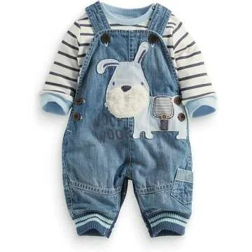 Toddler Boys Striped Tee & Denim Overalls Set