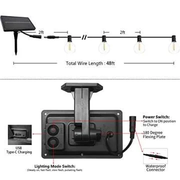 SUNTHIN Solar String Lights, 48ft Solar Patio Lights with 24 Shatterproof G40 LED Bulbs, Waterproof Solar Powered Outdoor Lights for Backyard, Garden, Deck, Porch, Pergola, Camping, Party