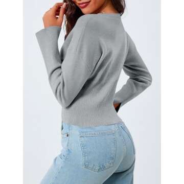 Saodimallsu Women's Stylish Cropped Sweater - V Neck & Ribbed Knit