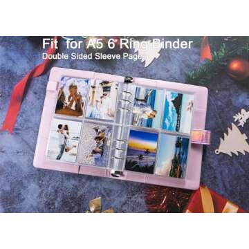 80 Pack 640 Pockets 6 Ring A5 Binder Sleeves,2.5x3.5 Inch Trading Card Sleeves,Double-Sided 4 Pocket...