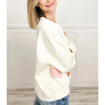 Yiulangde Women Halloween Pumpkin Sweatshirt Spooky Season Sequin Graphic Tops Oversized Crewneck Long Sleeve Sweater Clothes Beige