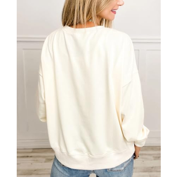 Yiulangde Women Halloween Pumpkin Sweatshirt Spooky Season Sequin Graphic Tops Oversized Crewneck Long Sleeve Sweater Clothes Beige