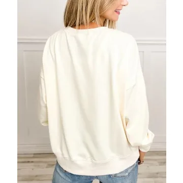 Yiulangde Women Halloween Pumpkin Sweatshirt Spooky Season Sequin Graphic Tops Oversized Crewneck Long Sleeve Sweater Clothes Beige