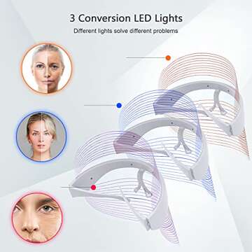 NUFR LED Light Facial Mask, 3 Colors Light Facial Photon Beauty Device for Facial Rejuvenation, Anti Aging