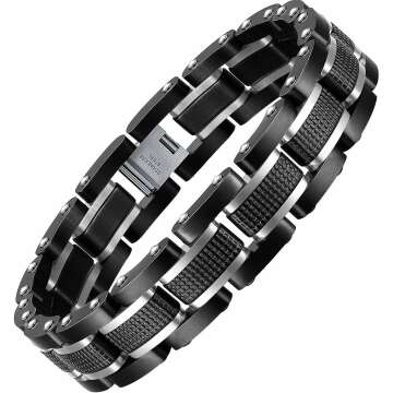 Men's Two-Tone Square Link Diamond Bracelet - Black & Blue Ion-Plated Steel