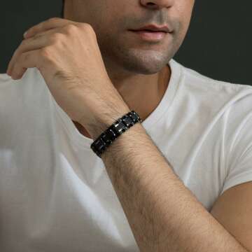 Men's Two-Tone Square Link Diamond Bracelet