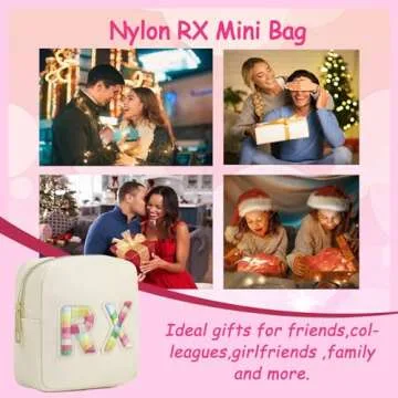 uekeboag Personalized Small Nylon Rx Cosmetic Bag, Cute Chenille Letter Patch Medicine Drug Pouch with Zipper,Preppy Makeup Travel Vitamin Bag for Women and Girls（01Sand）