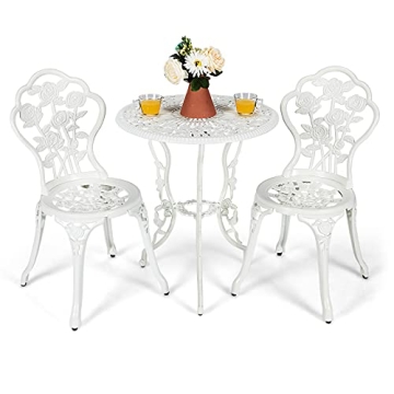 Giantex 3 Piece Bistro Set, Cast Aluminum Porch Furniture, Outdoor Patio Dining Table and Chairs wit...