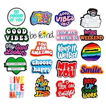 Juchuine 20Pcs Cute Encouraging Slogan Shoes Charms PVC Shoe Jewelry Decoration,Clog Accessories Pin...