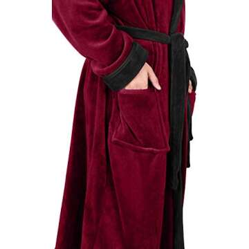 NY Threads Mens Hooded Fleece Bathrobe Plush Long Spa Robe, XX-Large-3X-Large, Burgundy Black