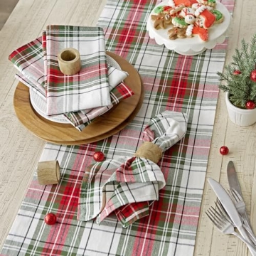 DII Tartan Plaid Holiday Dining Table Runner, 14x108, Red, Green & White