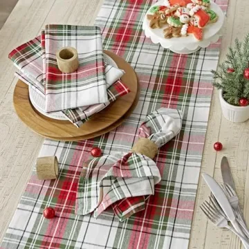 DII Tartan Plaid Holiday Dining Table Runner, 14x108, Red, Green & White