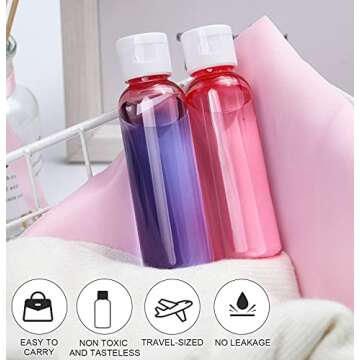 CRTWDMAN 120 Pack 2 Ounce/60ml Plastic Empty Bottles with Flip Cap, Refillable Cosmetic Bottles, Air Flight Travel Bottles for Shampoo, Liquid Body Soap, Toner, Lotion, Cream - Pink