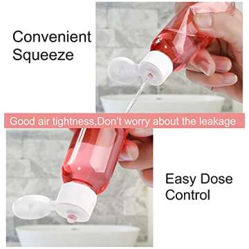 CRTWDMAN 120 Pack 2 Ounce/60ml Plastic Empty Bottles with Flip Cap, Refillable Cosmetic Bottles, Air Flight Travel Bottles for Shampoo, Liquid Body Soap, Toner, Lotion, Cream - Pink