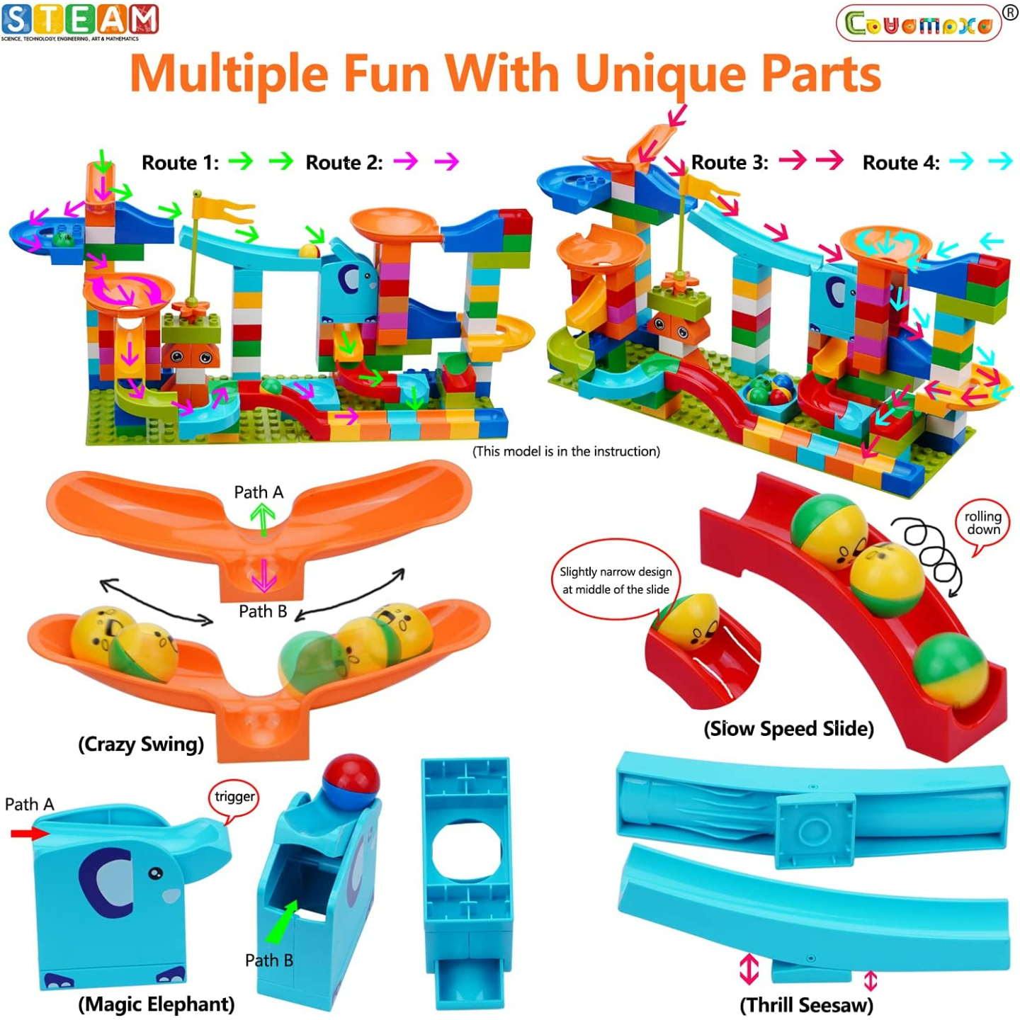 COUOMOXA Classic Marble Run Building Blocks Set