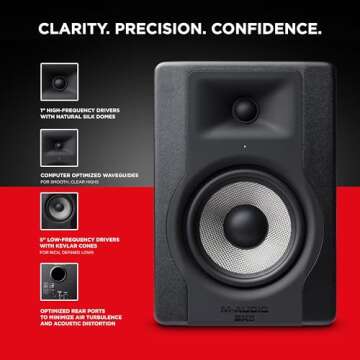 M-Audio BX5 - 5 inch Studio Monitor Speaker for Music Production & Mixing with Acoustic Space Control, 100W 2 Way Active Speaker, Single,Black