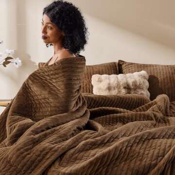 SHALALA Velvet Quilt King Size,Vertical Striped Bedding Set,Lightweight Velvet Comforter,Luxurious Cozy Bedspread and Coverlet with Soft Brushed Microfiber(Cocoa Brown,King)