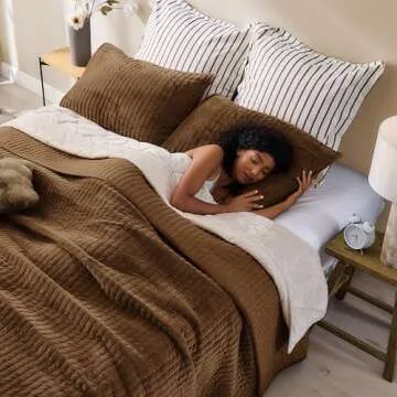 SHALALA Velvet Quilt King Size,Vertical Striped Bedding Set,Lightweight Velvet Comforter,Luxurious Cozy Bedspread and Coverlet with Soft Brushed Microfiber(Cocoa Brown,King)