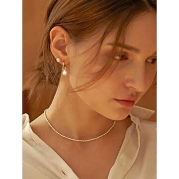 Dainty White Pearl Drop Dangle Earrings for Women Hypoallergenic 18K Gold Plate Hook Earring Beaded ...