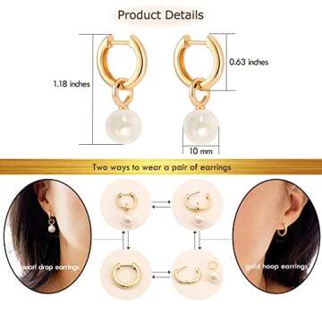 Dainty White Pearl Drop Dangle Earrings for Women Hypoallergenic 18K Gold Plate Hook Earring Beaded Ball Huggie Splittable Jewelry