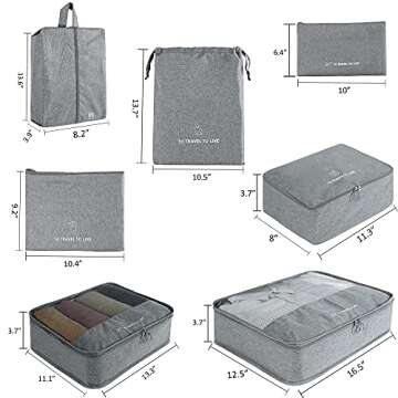 FOREMS 7 Set Packing Cubes For Suitcases Travel Luggage Organizers Travel Accessories With Laundry B...